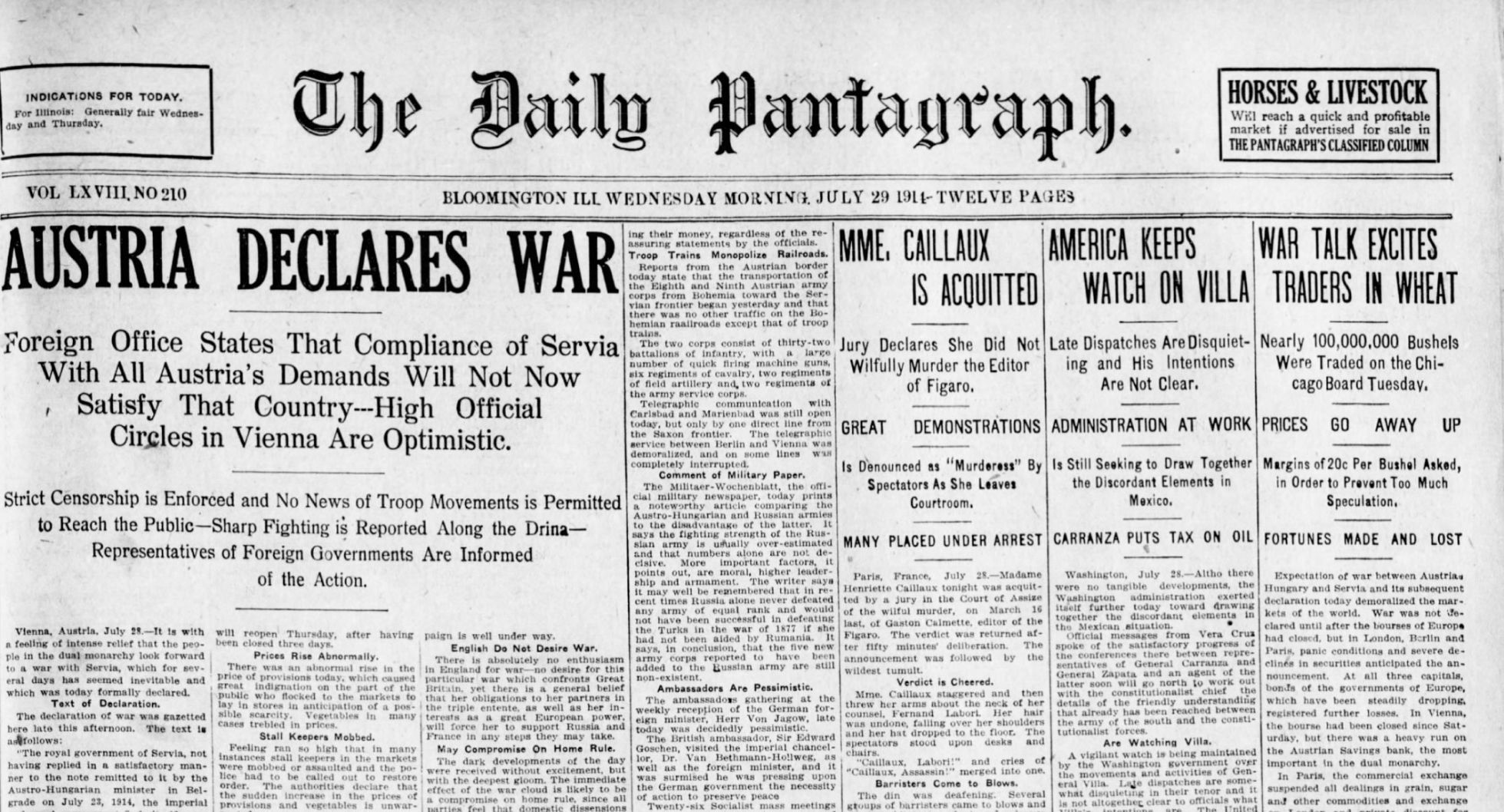 July 29, 1914 - World War I